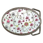 Pink whimsical flowers on blue Belt Buckle (Oval)