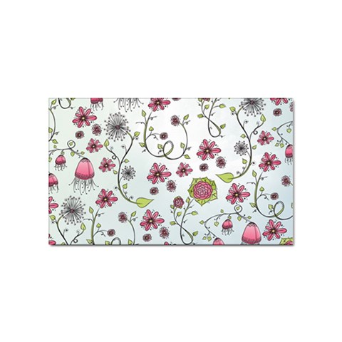 Pink whimsical flowers on blue Sticker (Rectangle) from ArtsNow.com Front