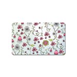 Pink whimsical flowers on blue Magnet (Name Card)