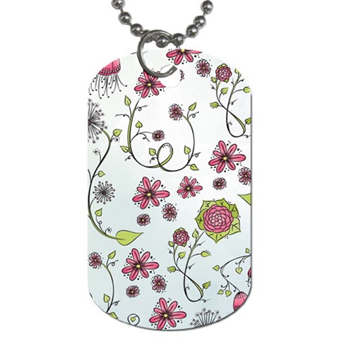 Pink whimsical flowers on blue Dog Tag (One Sided) from ArtsNow.com Front