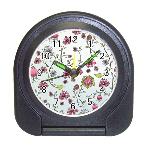 Pink whimsical flowers on blue Desk Alarm Clock from ArtsNow.com Front