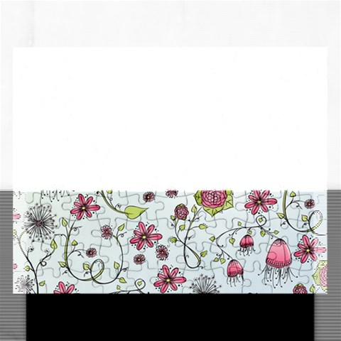 Pink whimsical flowers on blue Jigsaw Puzzle (Rectangle) from ArtsNow.com Front