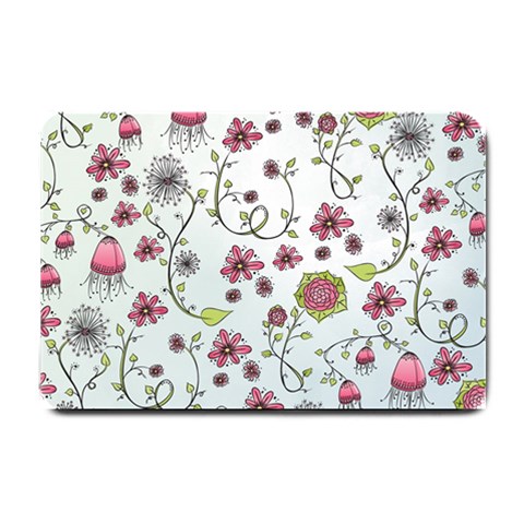 Pink whimsical flowers on blue Small Door Mat from ArtsNow.com 24 x16  Door Mat