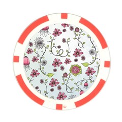 Pink whimsical flowers on blue Poker Chip from ArtsNow.com Back