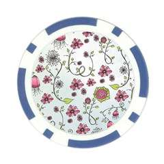 Pink whimsical flowers on blue Poker Chip from ArtsNow.com Back