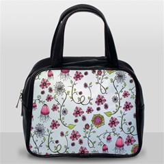 Pink whimsical flowers on blue Classic Handbag (Two Sides) from ArtsNow.com Back