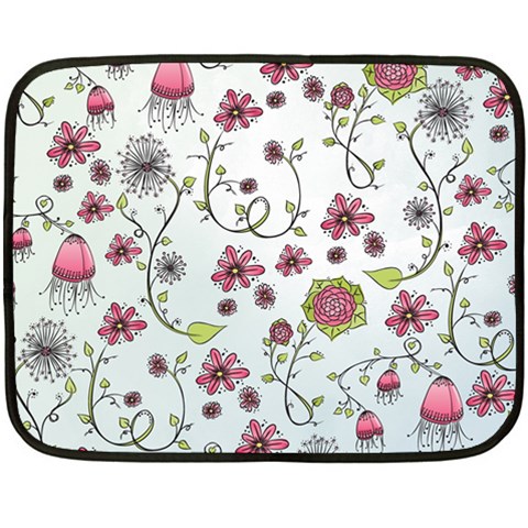 Pink whimsical flowers on blue Mini Fleece Blanket (Two Sided) from ArtsNow.com 35 x27  Blanket Back