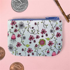 Pink whimsical flowers on blue Coin Change Purse from ArtsNow.com Back