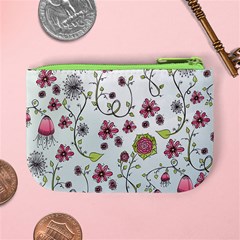 Pink whimsical flowers on blue Coin Change Purse from ArtsNow.com Back