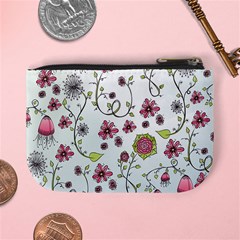 Pink whimsical flowers on blue Coin Change Purse from ArtsNow.com Back