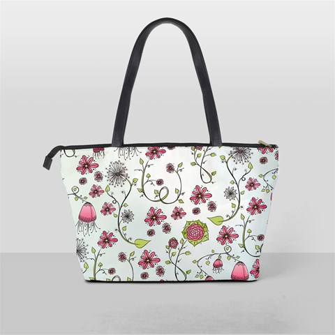 Pink whimsical flowers on blue Large Shoulder Bag from ArtsNow.com Back