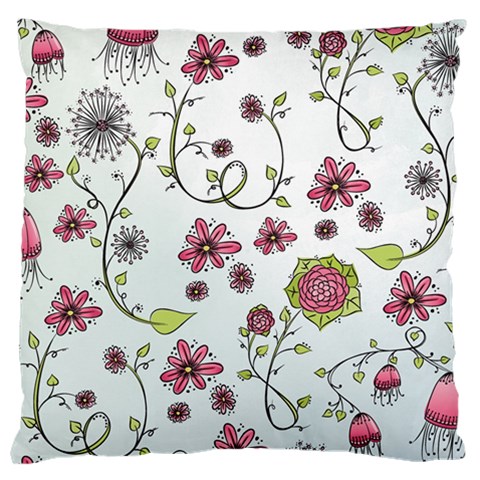 Pink whimsical flowers on blue Large Cushion Case (Two Sided)  from ArtsNow.com Back