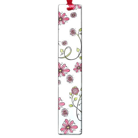 Pink whimsical flowers on blue Large Bookmark from ArtsNow.com Front