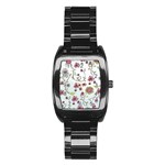 Pink whimsical flowers on blue Stainless Steel Barrel Watch