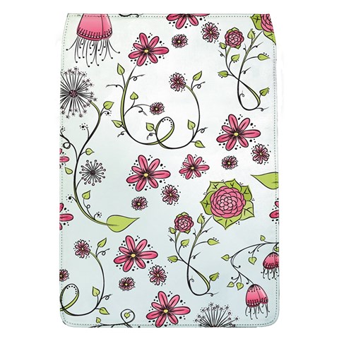 Pink whimsical flowers on blue Removable Flap Cover (Large) from ArtsNow.com Front