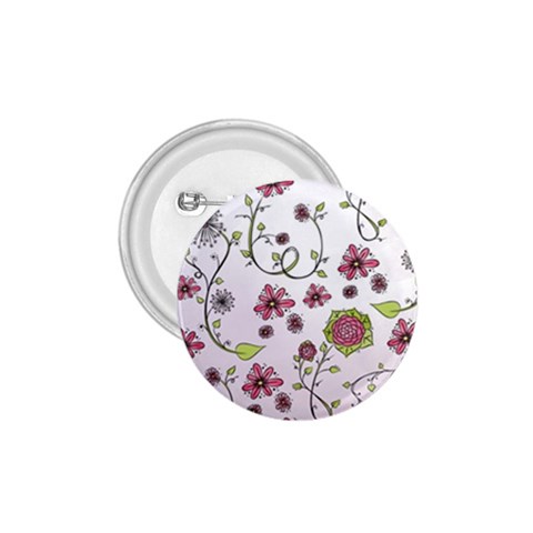 Pink whimsical flowers on pink 1.75  Button from ArtsNow.com Front