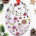 Pink whimsical flowers on pink Oval Ornament