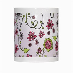 Pink whimsical flowers on pink White Coffee Mug from ArtsNow.com Center