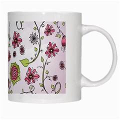 Pink whimsical flowers on pink White Coffee Mug from ArtsNow.com Right