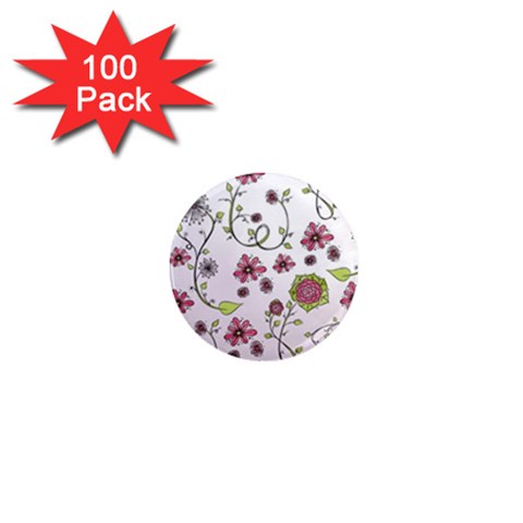 Pink whimsical flowers on pink 1  Mini Button Magnet (100 pack) from ArtsNow.com Front