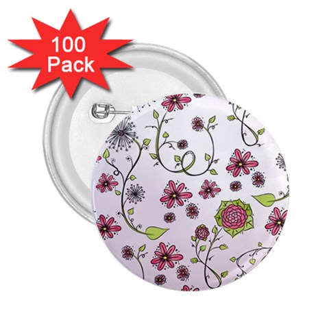 Pink whimsical flowers on pink 2.25  Button (100 pack) from ArtsNow.com Front