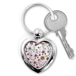 Pink whimsical flowers on pink Key Chain (Heart)