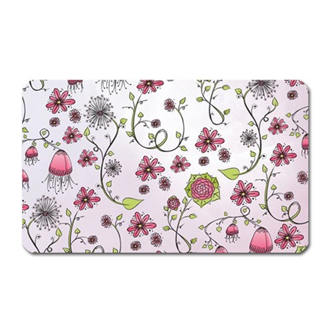 Pink whimsical flowers on pink Magnet (Rectangular) from ArtsNow.com Front