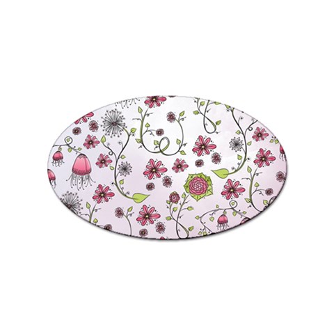 Pink whimsical flowers on pink Sticker 10 Pack (Oval) from ArtsNow.com Front