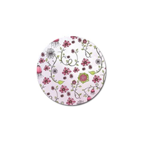 Pink whimsical flowers on pink Golf Ball Marker from ArtsNow.com Front