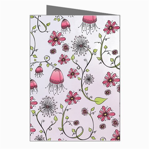 Pink whimsical flowers on pink Greeting Card from ArtsNow.com Right