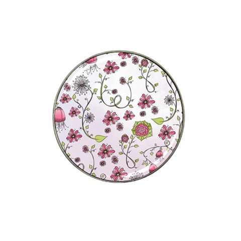 Pink whimsical flowers on pink Golf Ball Marker 4 Pack (for Hat Clip) from ArtsNow.com Front