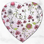 Pink whimsical flowers on pink Jigsaw Puzzle (Heart)