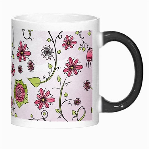 Pink whimsical flowers on pink Morph Mug from ArtsNow.com Right