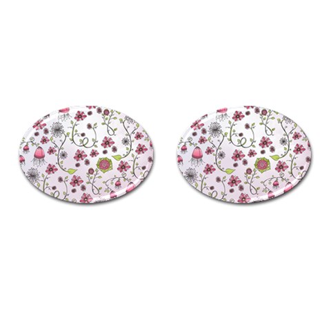 Pink whimsical flowers on pink Cufflinks (Oval) from ArtsNow.com Front(Pair)