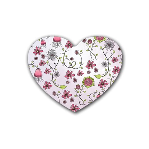 Pink whimsical flowers on pink Drink Coasters 4 Pack (Heart)  from ArtsNow.com Front