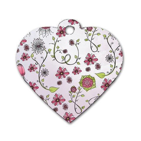 Pink whimsical flowers on pink Dog Tag Heart (One Sided)  from ArtsNow.com Front