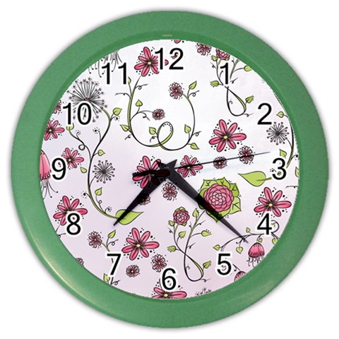 Pink whimsical flowers on pink Wall Clock (Color) from ArtsNow.com Front