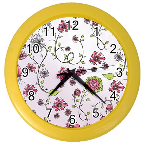 Pink whimsical flowers on pink Wall Clock (Color) from ArtsNow.com Front