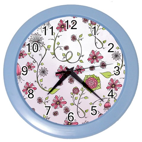 Pink whimsical flowers on pink Wall Clock (Color) from ArtsNow.com Front