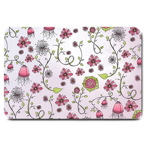 Pink whimsical flowers on pink Large Door Mat from ArtsNow.com 30 x20  Door Mat