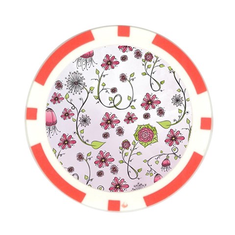 Pink whimsical flowers on pink Poker Chip from ArtsNow.com Front