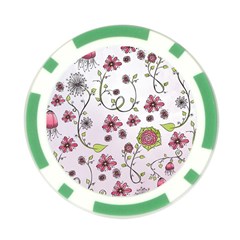 Pink whimsical flowers on pink Poker Chip from ArtsNow.com Front