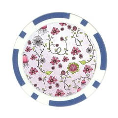 Pink whimsical flowers on pink Poker Chip from ArtsNow.com Front