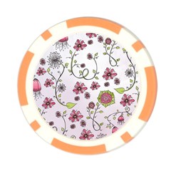 Pink whimsical flowers on pink Poker Chip from ArtsNow.com Back