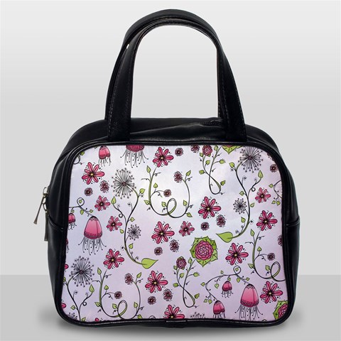 Pink whimsical flowers on pink Classic Handbag (Two Sides) from ArtsNow.com Back