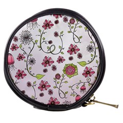 Pink whimsical flowers on pink Mini Makeup Case from ArtsNow.com Front