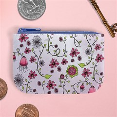 Pink whimsical flowers on pink Coin Change Purse from ArtsNow.com Front