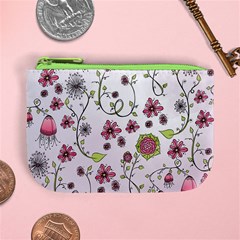 Pink whimsical flowers on pink Coin Change Purse from ArtsNow.com Front