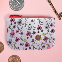 Pink whimsical flowers on pink Coin Change Purse from ArtsNow.com Front