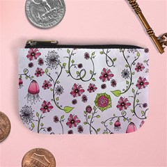 Pink whimsical flowers on pink Coin Change Purse from ArtsNow.com Front